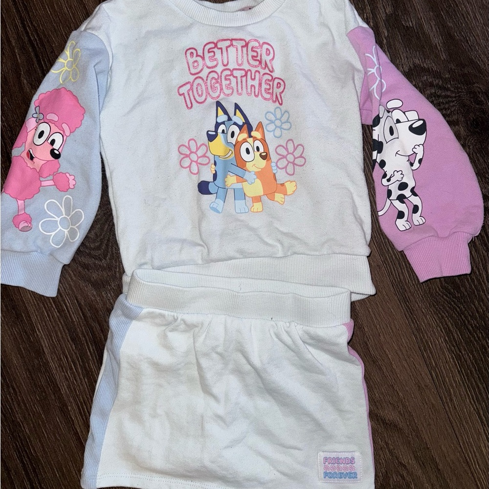 Bluey Light Blue And Lavender Girls Sweatshirt And Skort Set